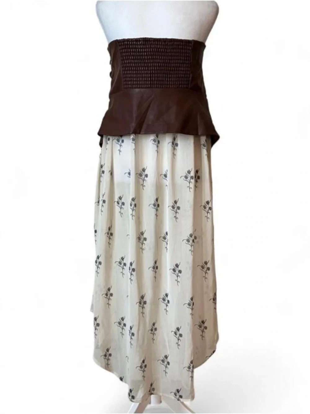 By Anthropologie Strapless Faux Leather Corset Layered Top size Large - Picture 6 of 14